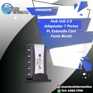 Hub Usb 2.0 Adaptador 7 Portas Pc Extensão Com Fonte Bivolt