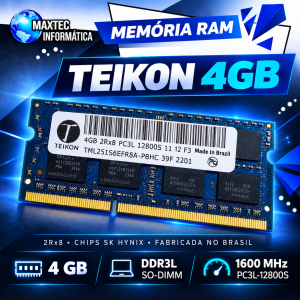 Memória RAM Notebook Teikon 4GB DDR3L 1600MHz PC3L-12800S